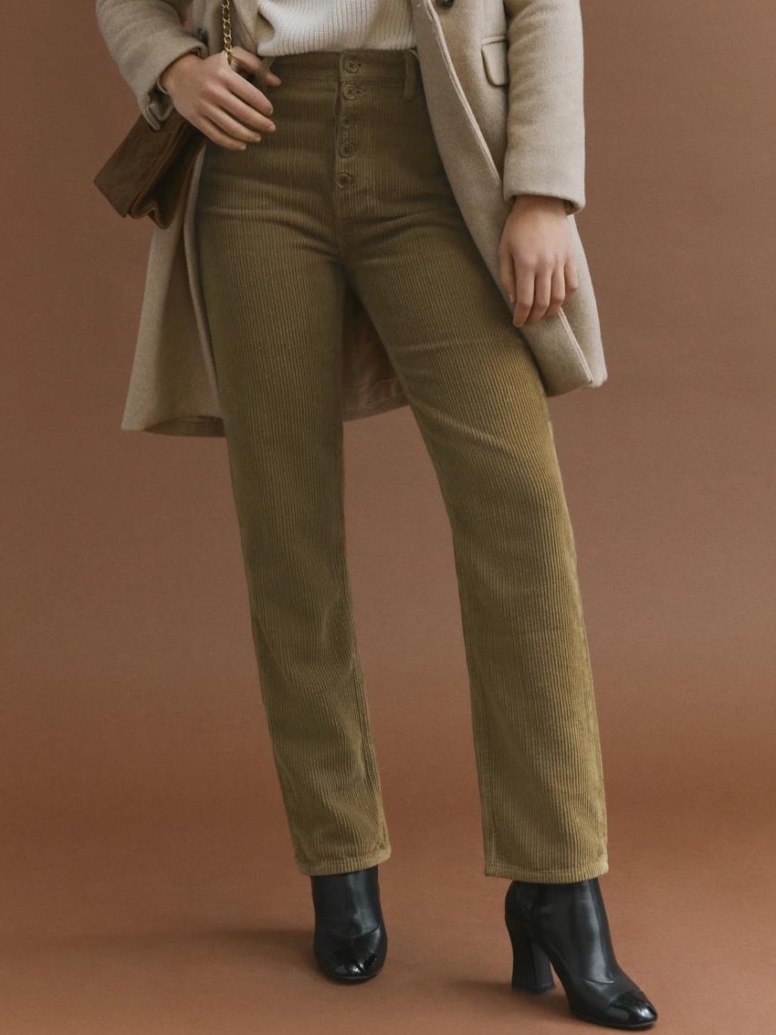 Reformation Cynthia Button Fly Green Corduroy High-Waist Jeans Pants Size 30
